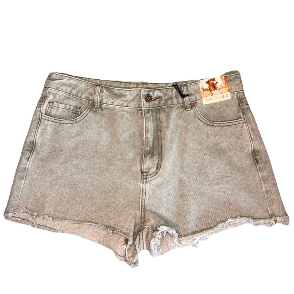 SINCERELY JULES High Rise Gray Denim Jean Shorts Sz 13/30 Raw Hem NWT